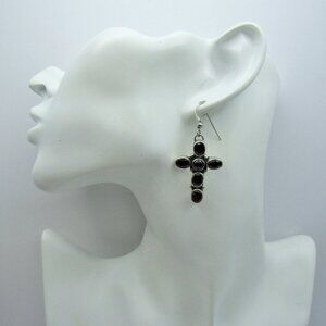 Nakai Navajo Sterling Garnet Cross Drop Earrings